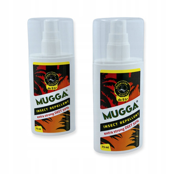 2 X MUGGA Spray 50% DEET 75 ml Na Komary i Kleszcze do 9h Skuteczna Ochrona